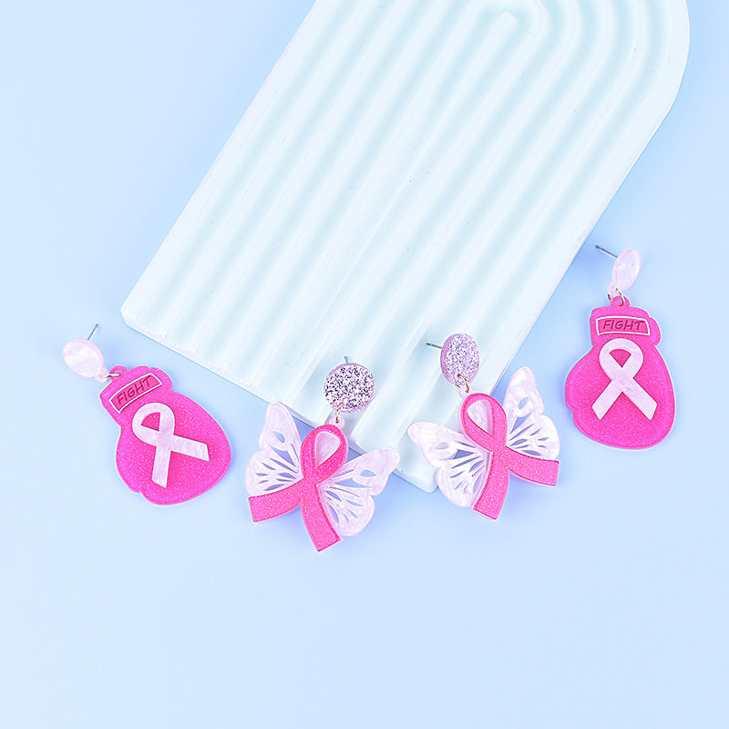 Wholesale Breast Cancer Awareness Pink Acrylic Earrings