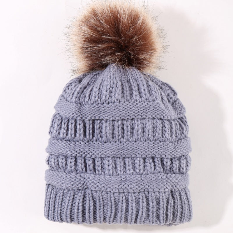 Wholesale woven floral adult woolen hat for women solid color woolen ball knitted hat