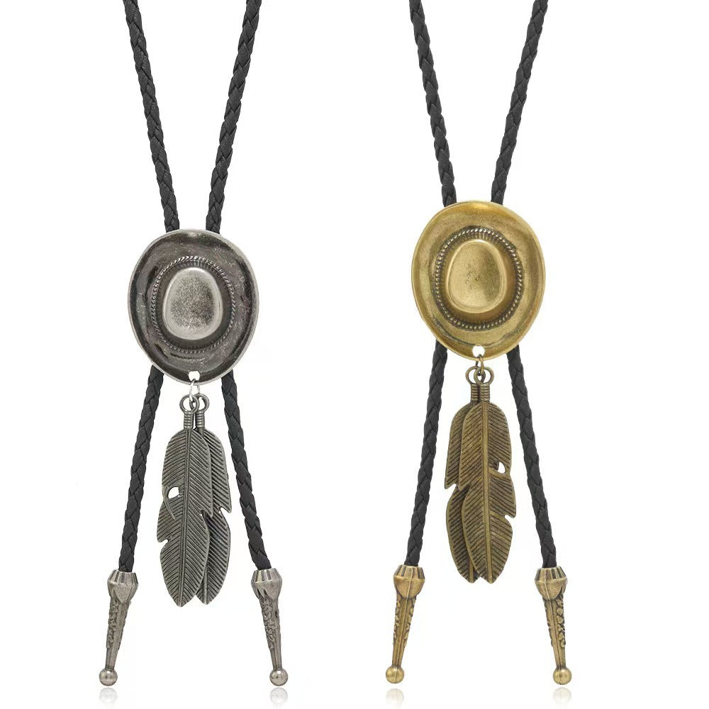 Wholesale Western cowboy hat Feather pendant long necklace