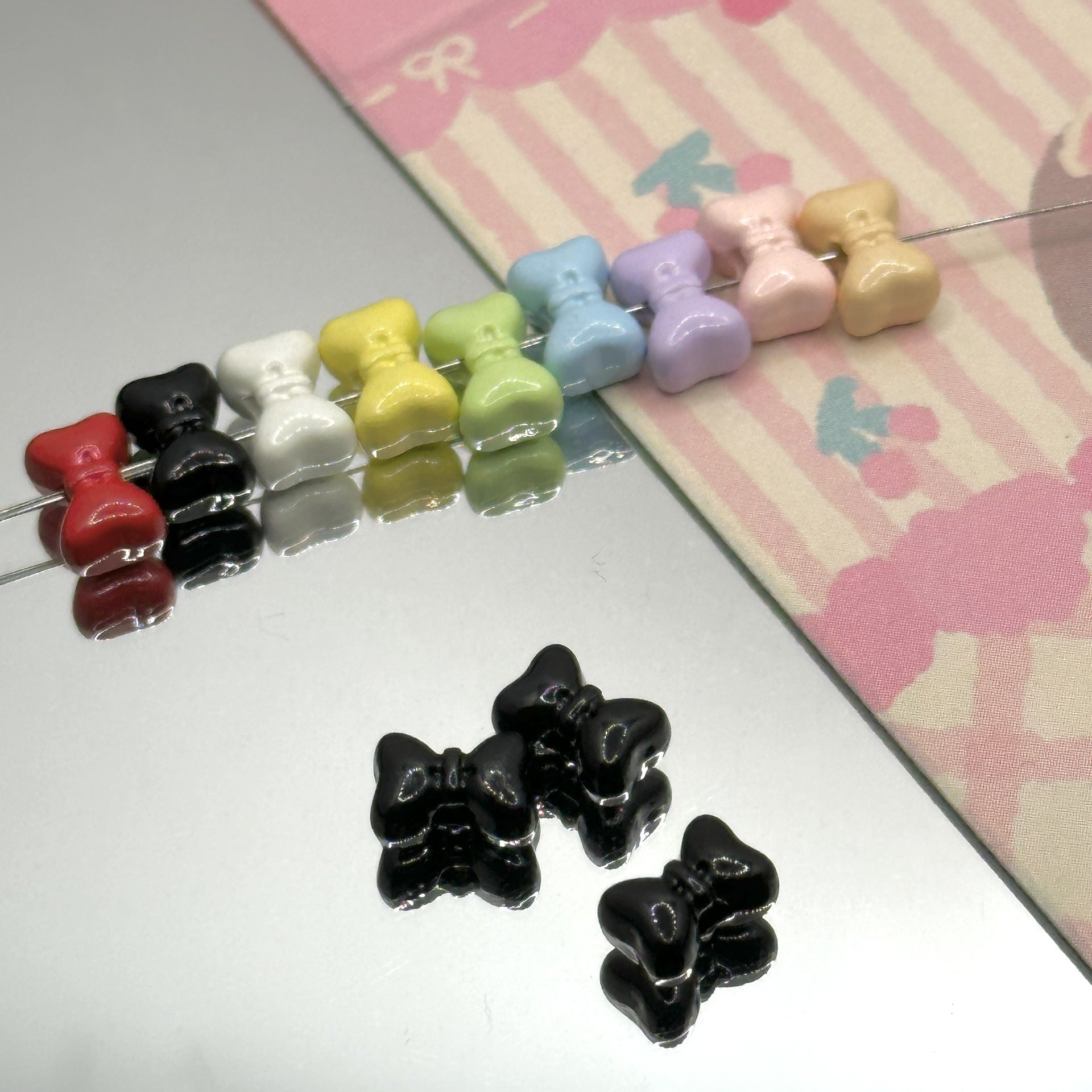 Wholesale 10pcs Mini Bow Separated Beads Colorfulful Painted Alloy Loose Beads Handmade DIY