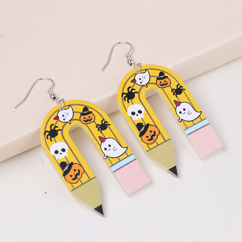 Wholesale Halloween Ghost U-shaped Pencil Acrylic Exaggerated Earrings