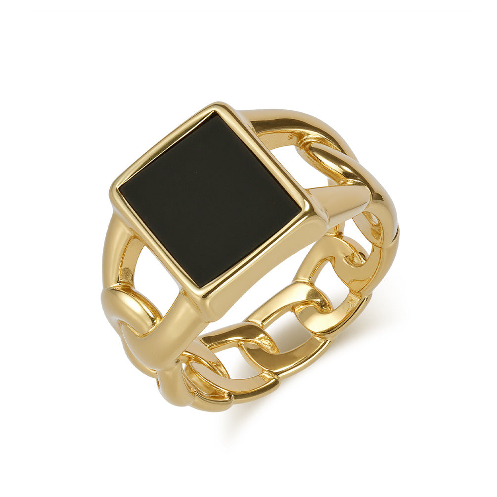 Wholesale Hip Hop Tiger Eye Gemstone Titanium Steel Ring