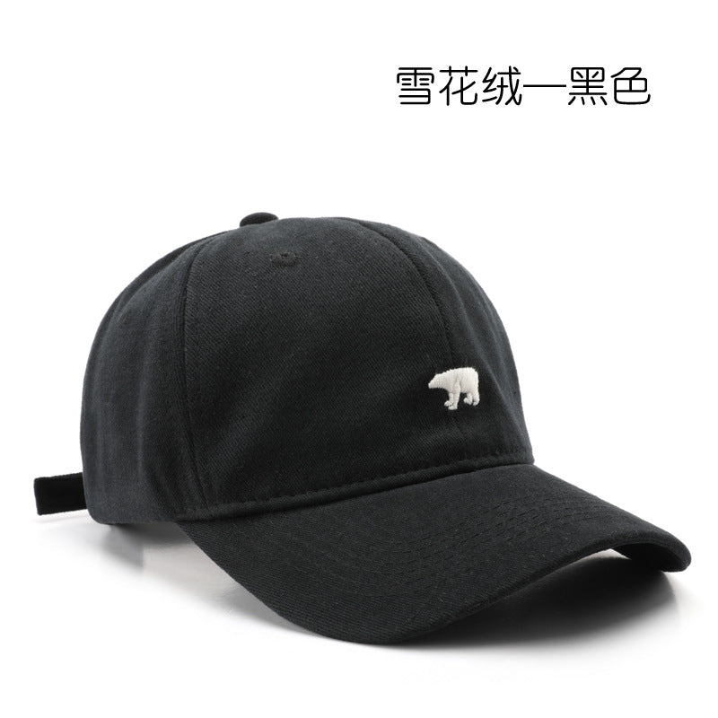 Wholesale Japanese style women's spring and autumn personalized snowflake velvet polar bear embroidered duckbill caps, outdoor men's travel sun protection and sunshade baseball caps