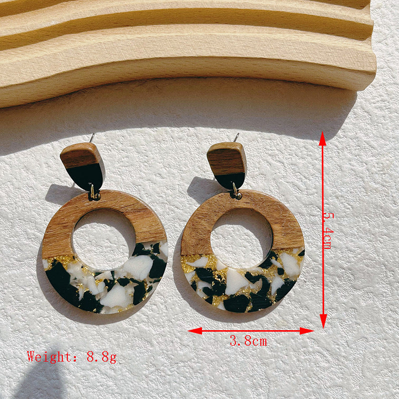 Wholesale Wooden resin spliced gold foil Acrylic Earrings