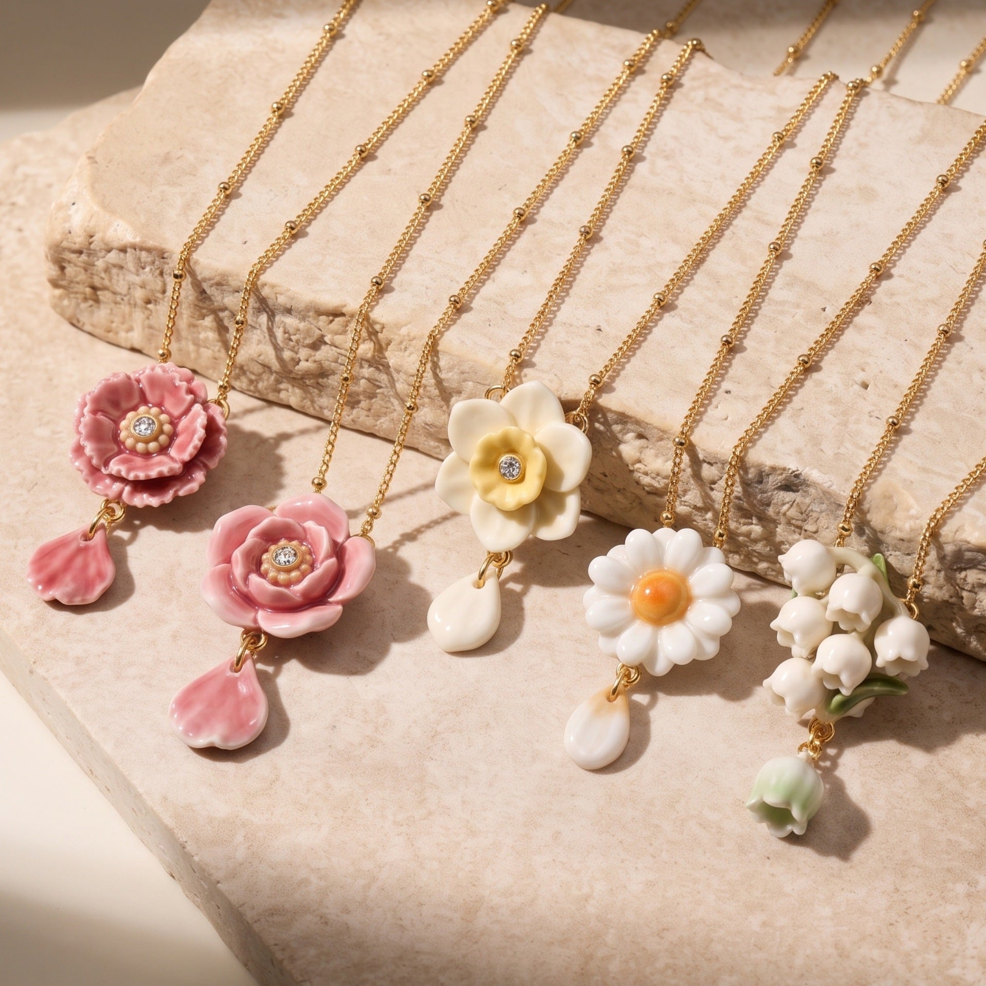 Wholesale Handmade Vintage Layered Flower Necklace With Gold Chain Pink Carnation Gradient Chic Fashion Accessory For Gift And Resale