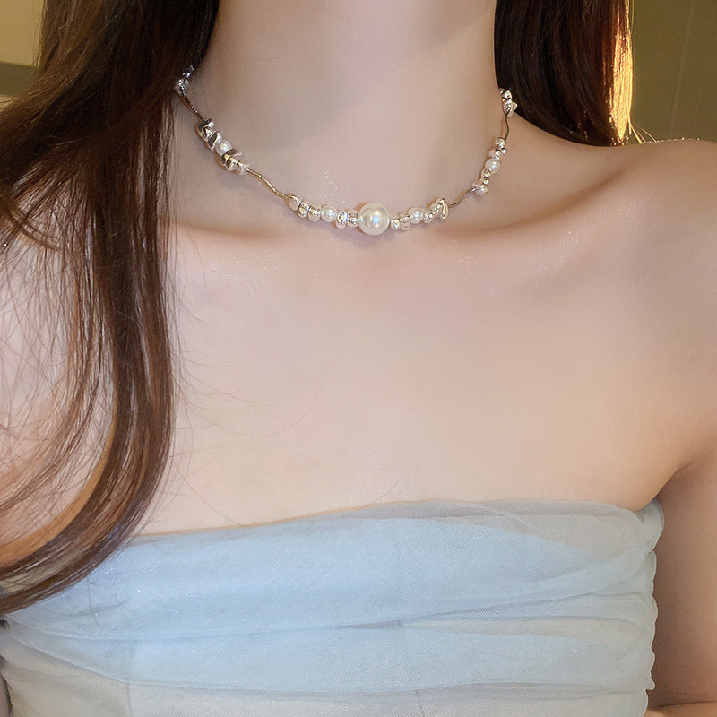 Wholesale Silver Pearl Irregular Stitching Bracelet Necklace Set