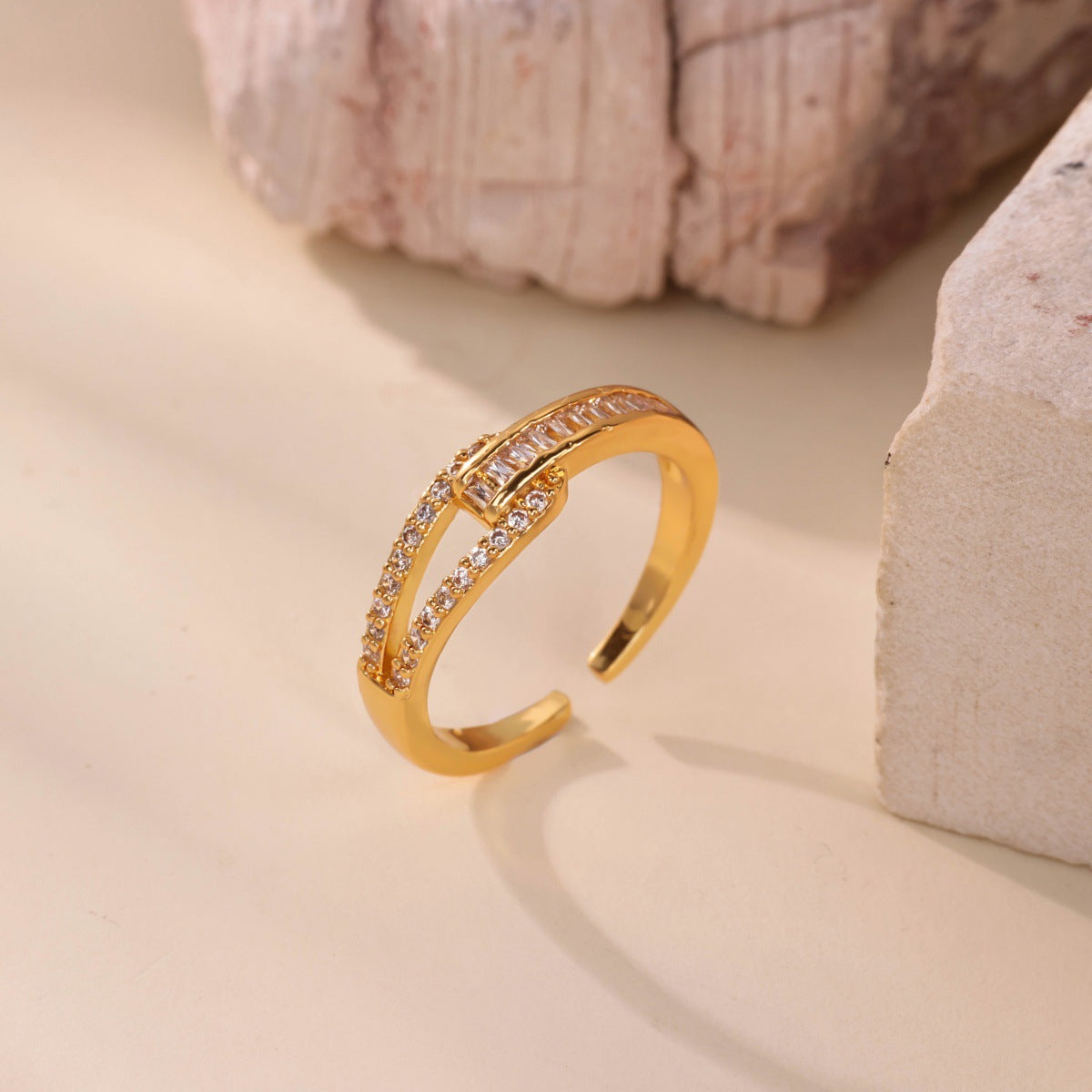 Wholesale gold-plated open ring double-layer ring luxury index finger ring