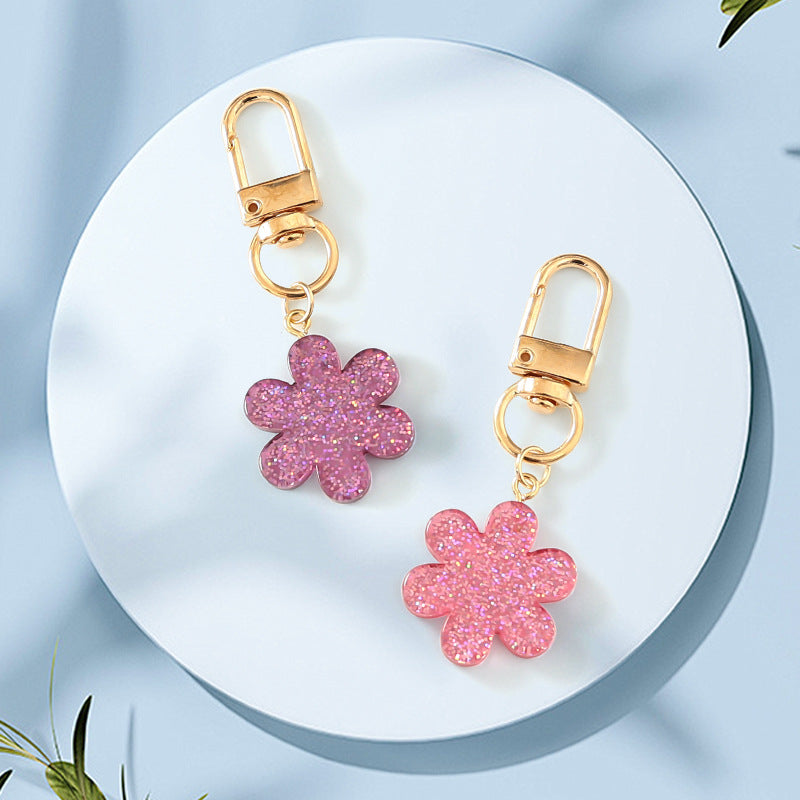 Wholesale Colorful resin glitter flower petal series keychain
