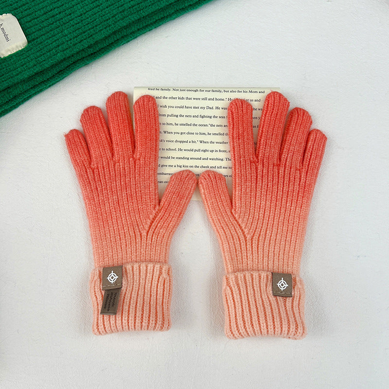 Wholesale Rainbow Gradient Color Autumn and Winter Knitted Fingerless Split Finger Touch Screen Warm Windproof Gloves