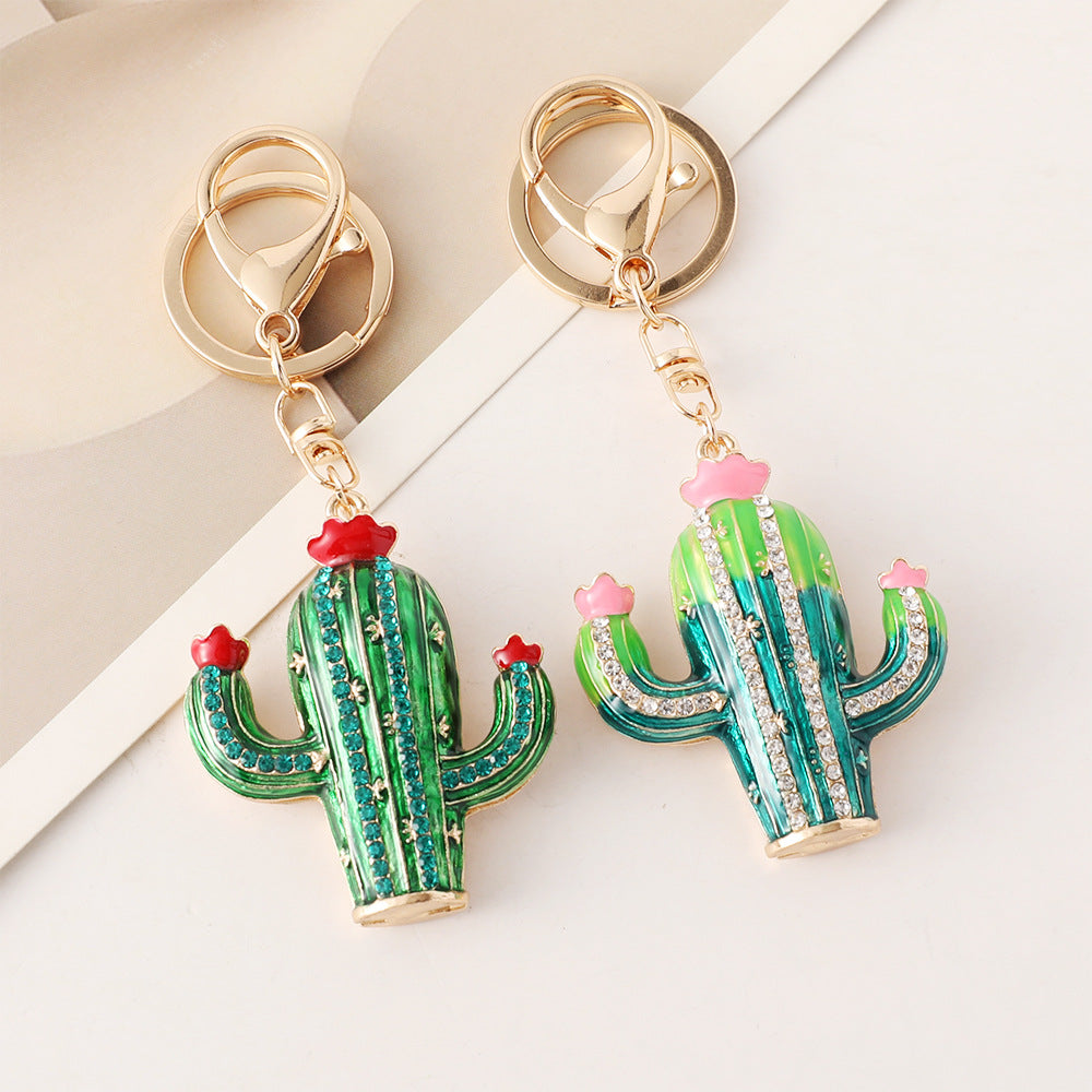 Wholesale Handmade Diamond Encrusted Alloy Cactus Keychain