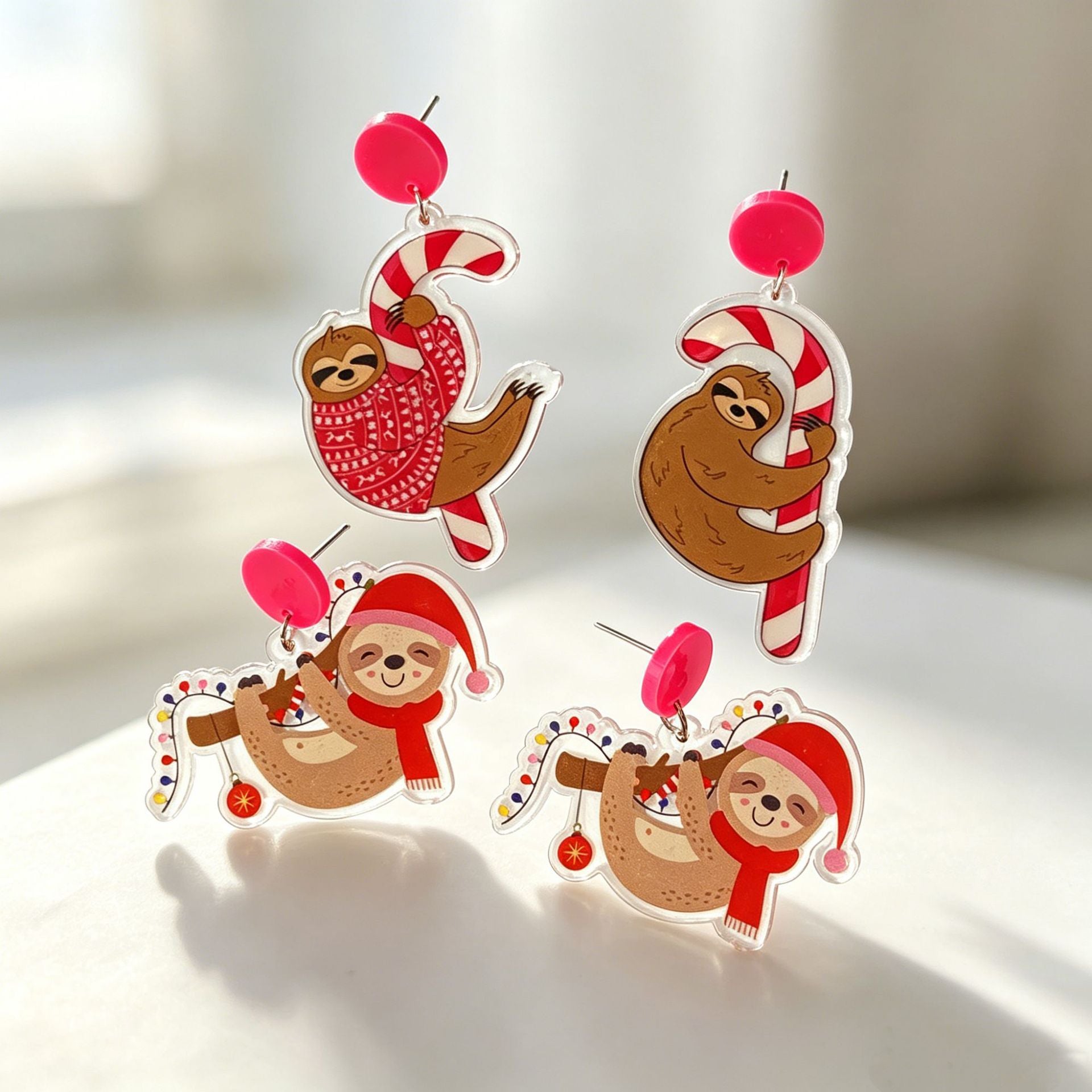 Wholesale Christmas  Santa Hat Candy Cane Acrylic Animal Earrings Jewelry Accessory For Party And Gift