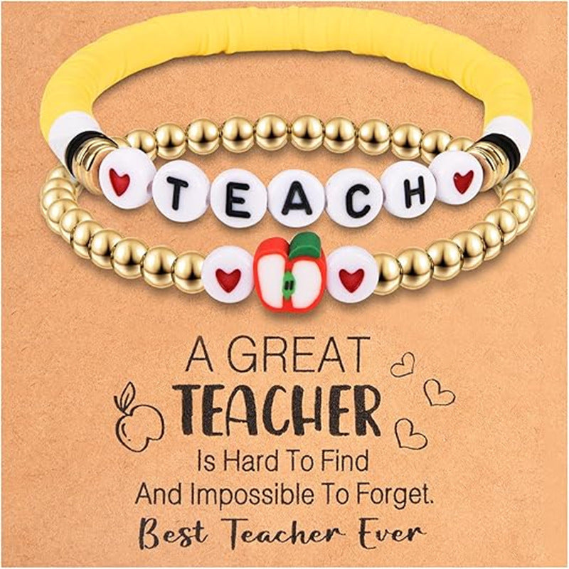 Wholesale Letter Teacher' s Day Soft Ceramic Apple Layered Bracelet Set