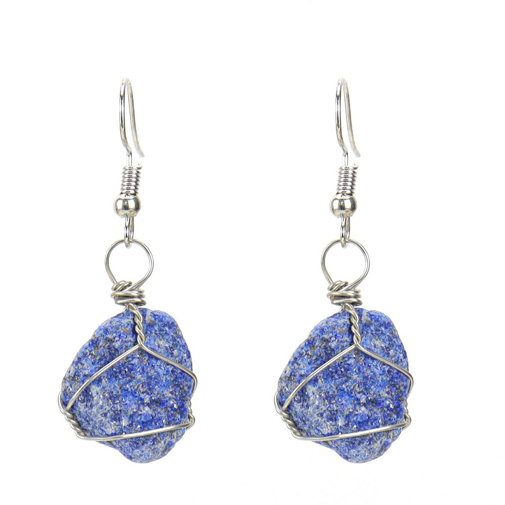 Wholesale New Handmade Silver Wound Natural Rough Crystal Agate Tourmaline Earrings