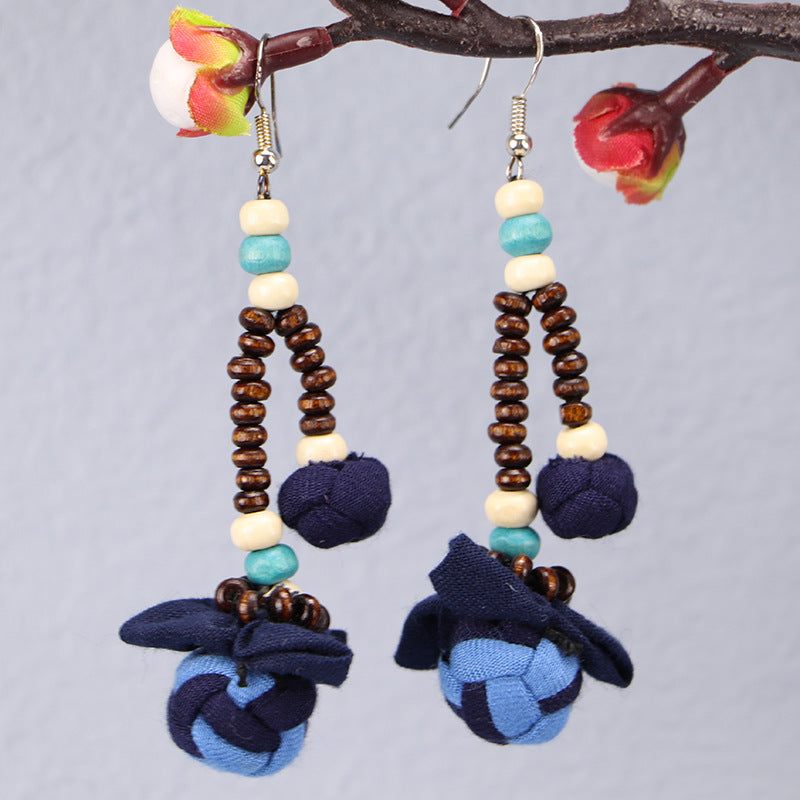 Wholesale Tie-dye blue dye earrings earrings ethnic style buckle flower blue earrings tie-dye earrings