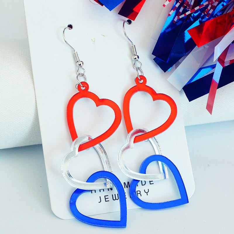 Wholesale 2Pairs/pack Independence Day 3D Rotating Mirror Love Five-pointed Star Earrings