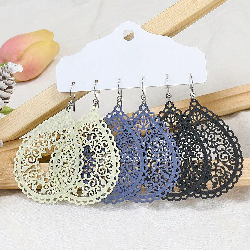 Wholesale Color Spray Paint Carved Copper Earrings