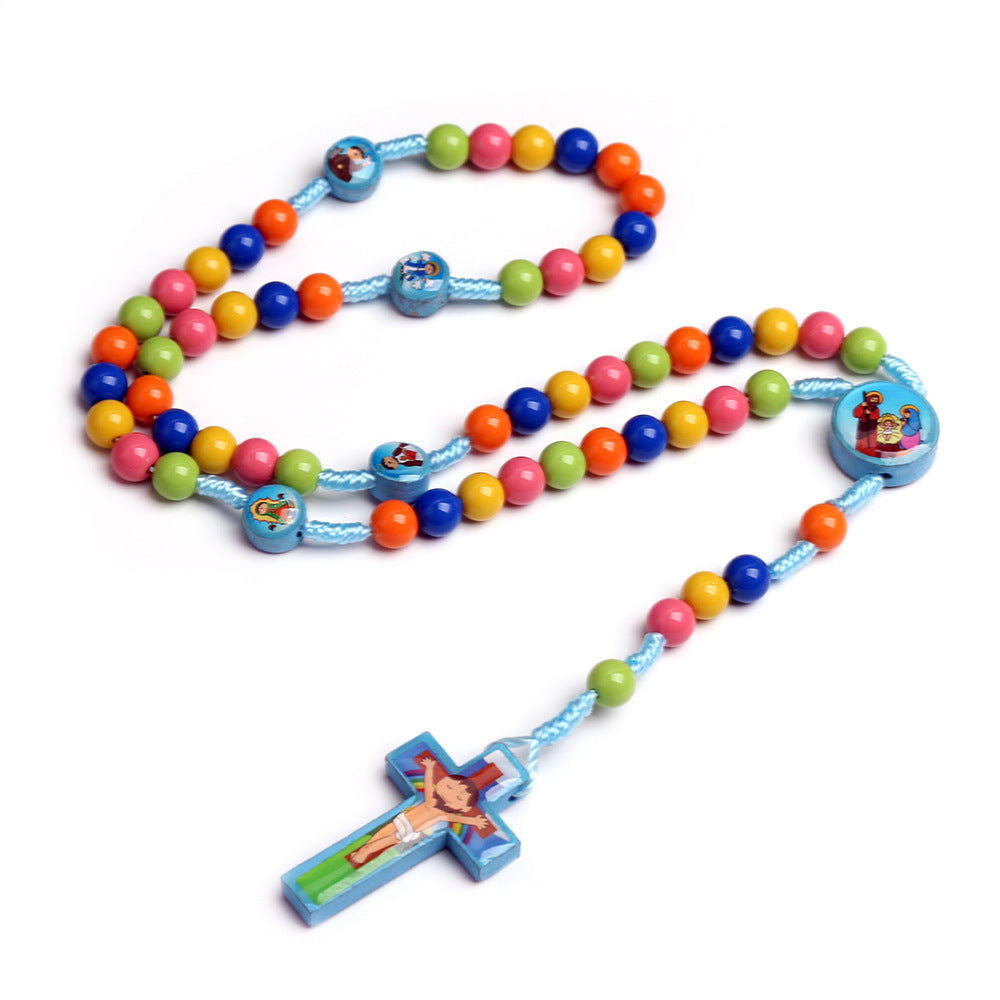 Wholesale Children's Colorful Beaded Cartoon Cross Resin Necklace