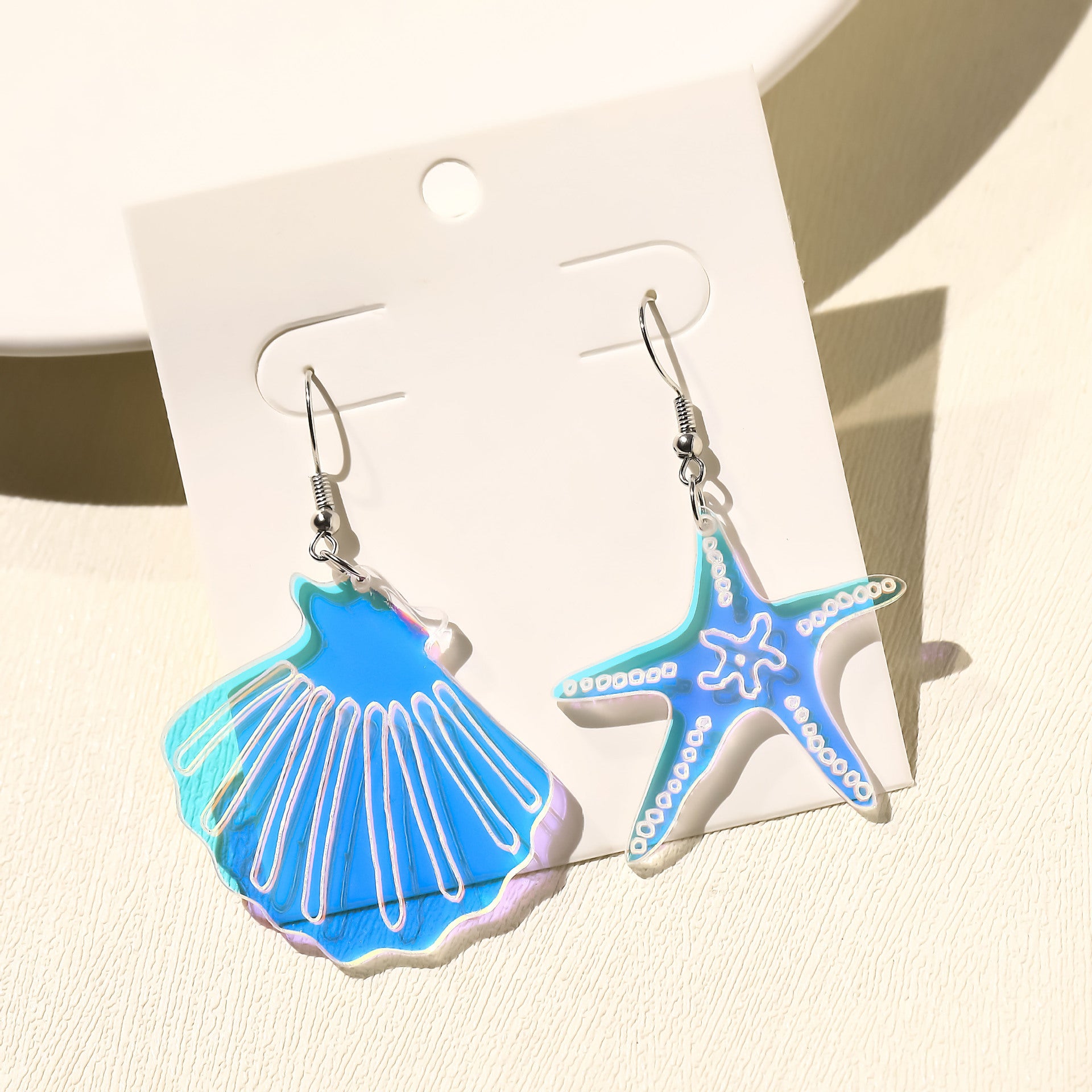 Wholesale Acrylic earrings laser starfish shell asymmetrical earrings