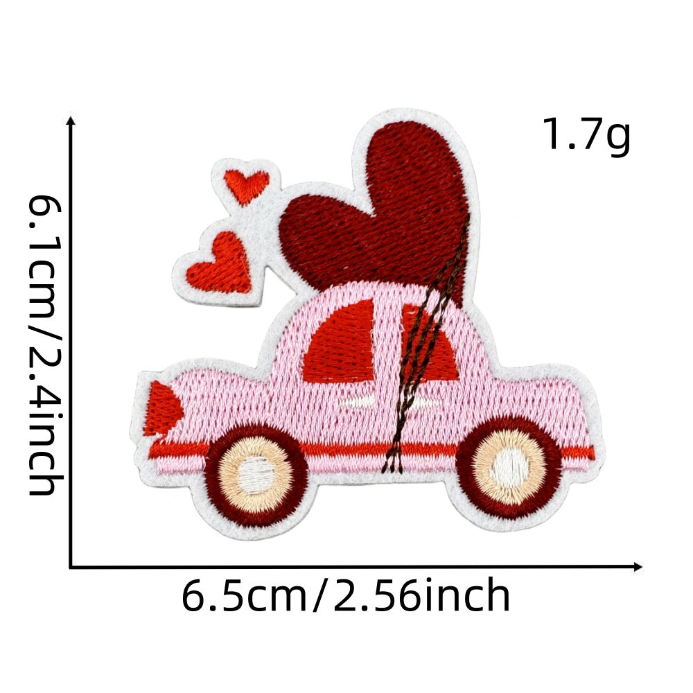 Wholesale Embroidered Iron On Patch Pink Valentine Hearts Cute Bear Design Wedding Scrapbook Decor Fashion DIY Accessory