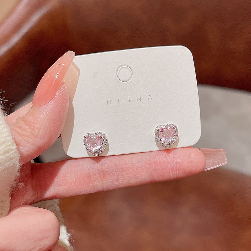 Wholesale Pink Zircon Heart Earrings