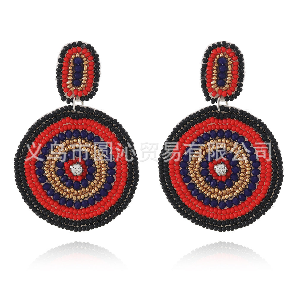 Wholesale Ethnic Style Geometric Disc Fabric Rice Bead Earrings