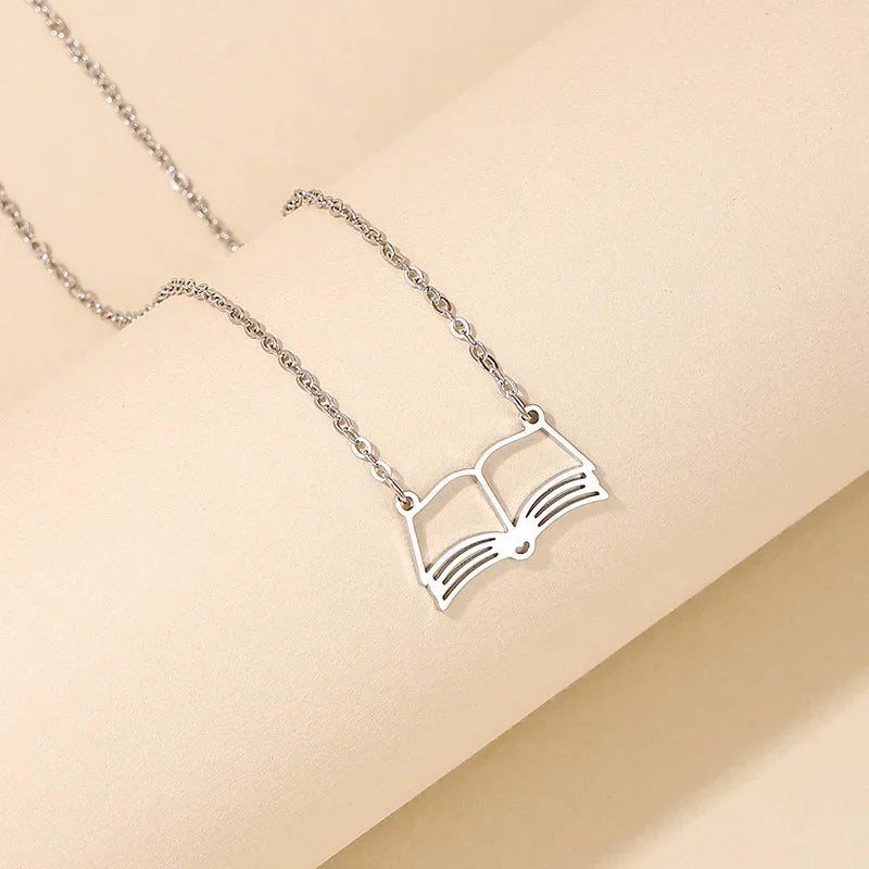 Wholesale ins style metal hollow book necklace