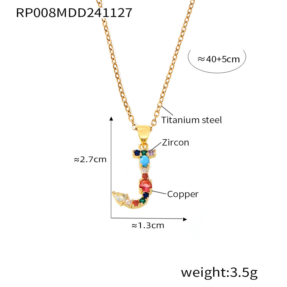 Wholesale Copper micro-inlaid colored zircon 26 English letters individual pendant niche hip-hop clavicle chain