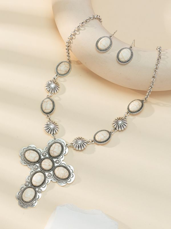 Wholesale Vintage cross necklace turquoise earrings Bohemian original design