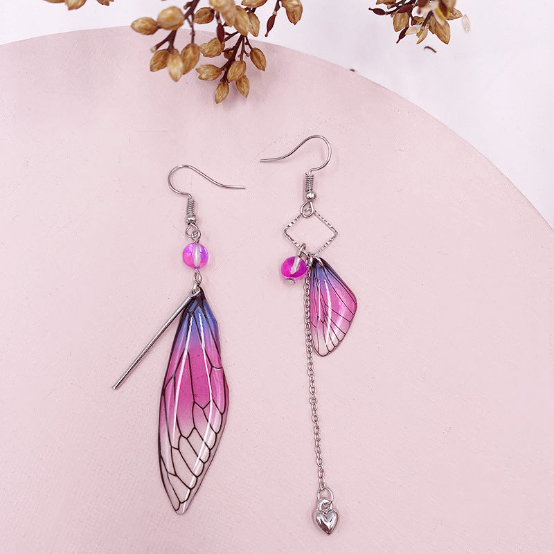 Wholesale Simulation Cicada Wing Long Tassel Earrings