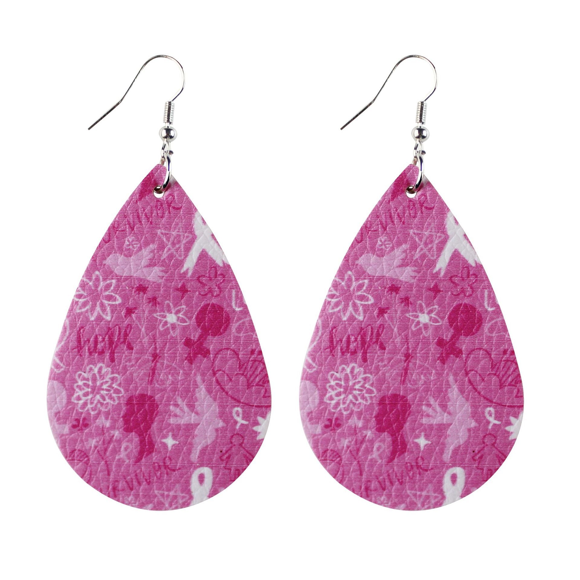 Wholesale  16 Pair Pink Ribbon Faux Leather Drop Earrings Women Breast Pendant Earrings