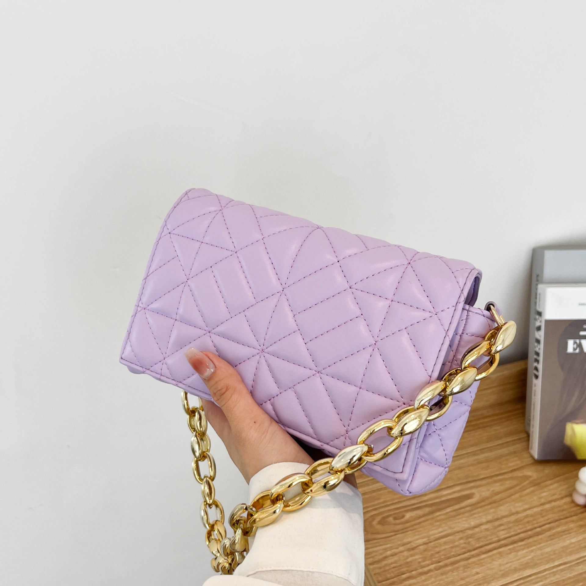 Wholesale Solid Color Thick Chain Embroidery Shoulder Bag