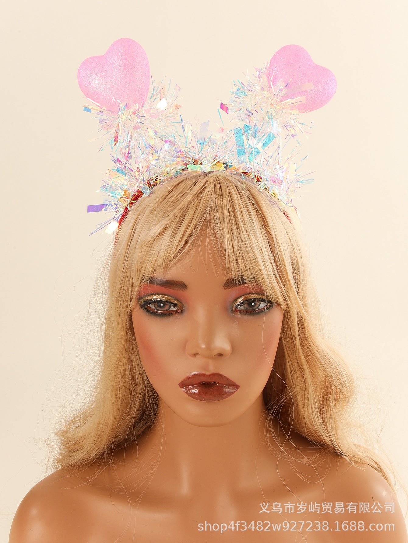 Wholesale 10pcs Valentine's Day Heart Shaped Love Glitter Hair Hoop Red Three-dimensional Love Foam Party Heart Sequin Headband