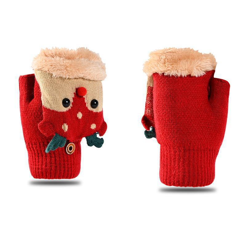 Wholesale Children's Flip Half Finger Cartoon Knitted Gloves