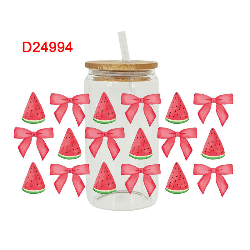 Wholesale Cute Cartoon Pink Strawberry Bow 16oz Cup UV DTF Wraps