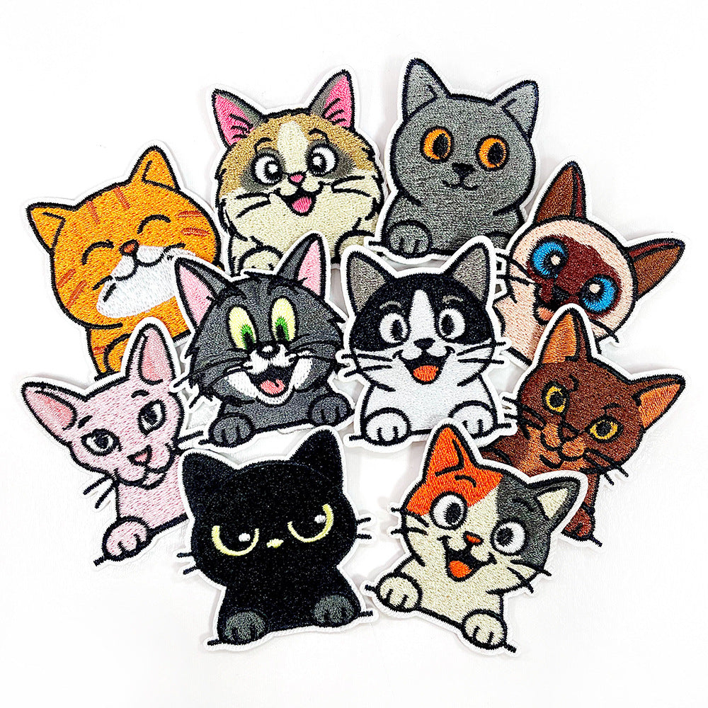 Wholesale 10Pc Cute Cat Embroidery Patches Iron On Adhesive Appliques With Fun Cat Expressions For Coats And Casual Decor OLY Exclusive