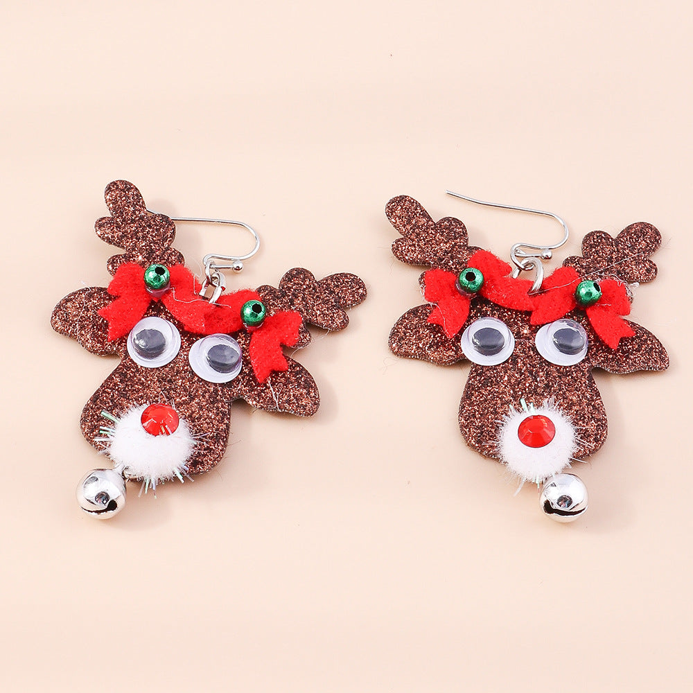 Wholesale Christmas Elk Earrings Sequin Bow Christmas Plastic Ear Hooks