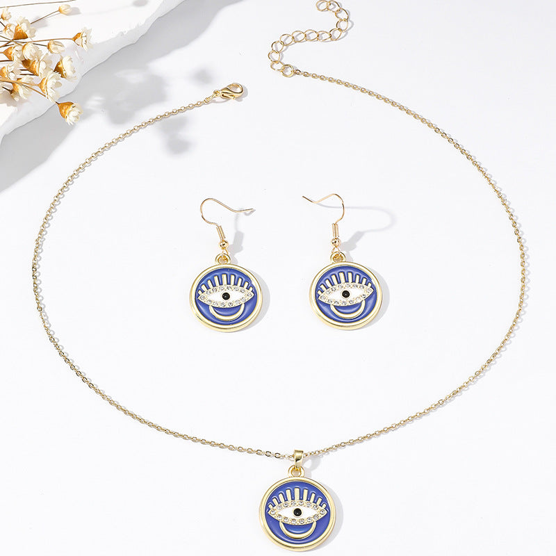 Wholesale Vintage Evil Eye Pendant Alloy Earrings Clavicle Chain