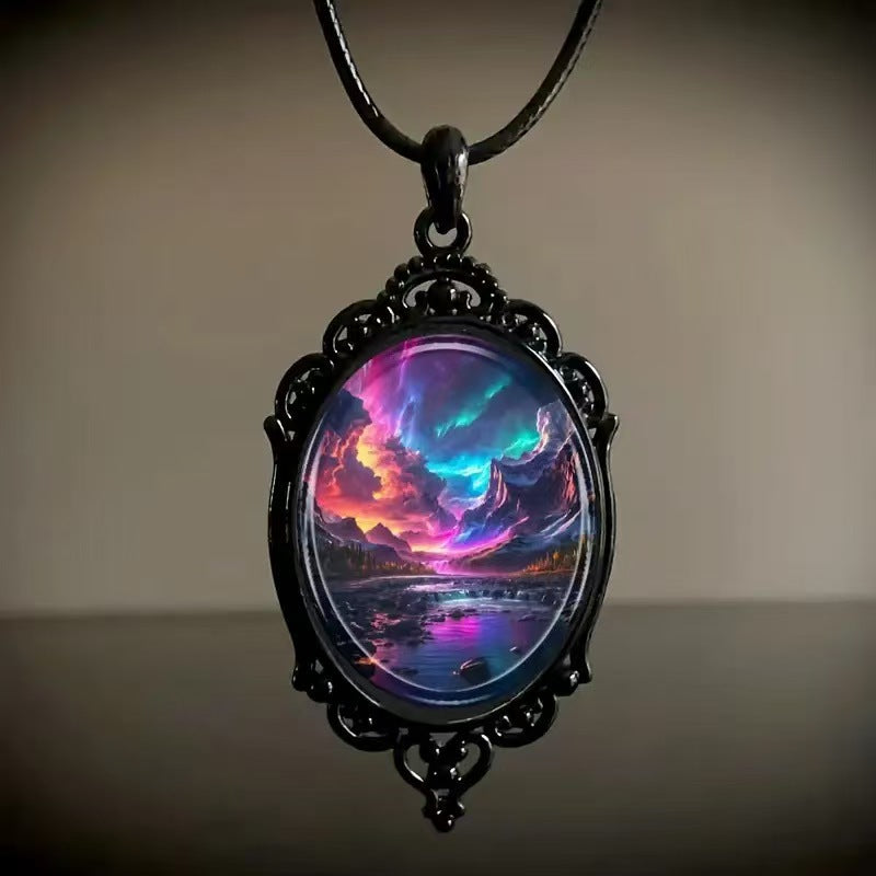 Wholesale Time Gem 18x25mm Vintage Dark Glass Necklace