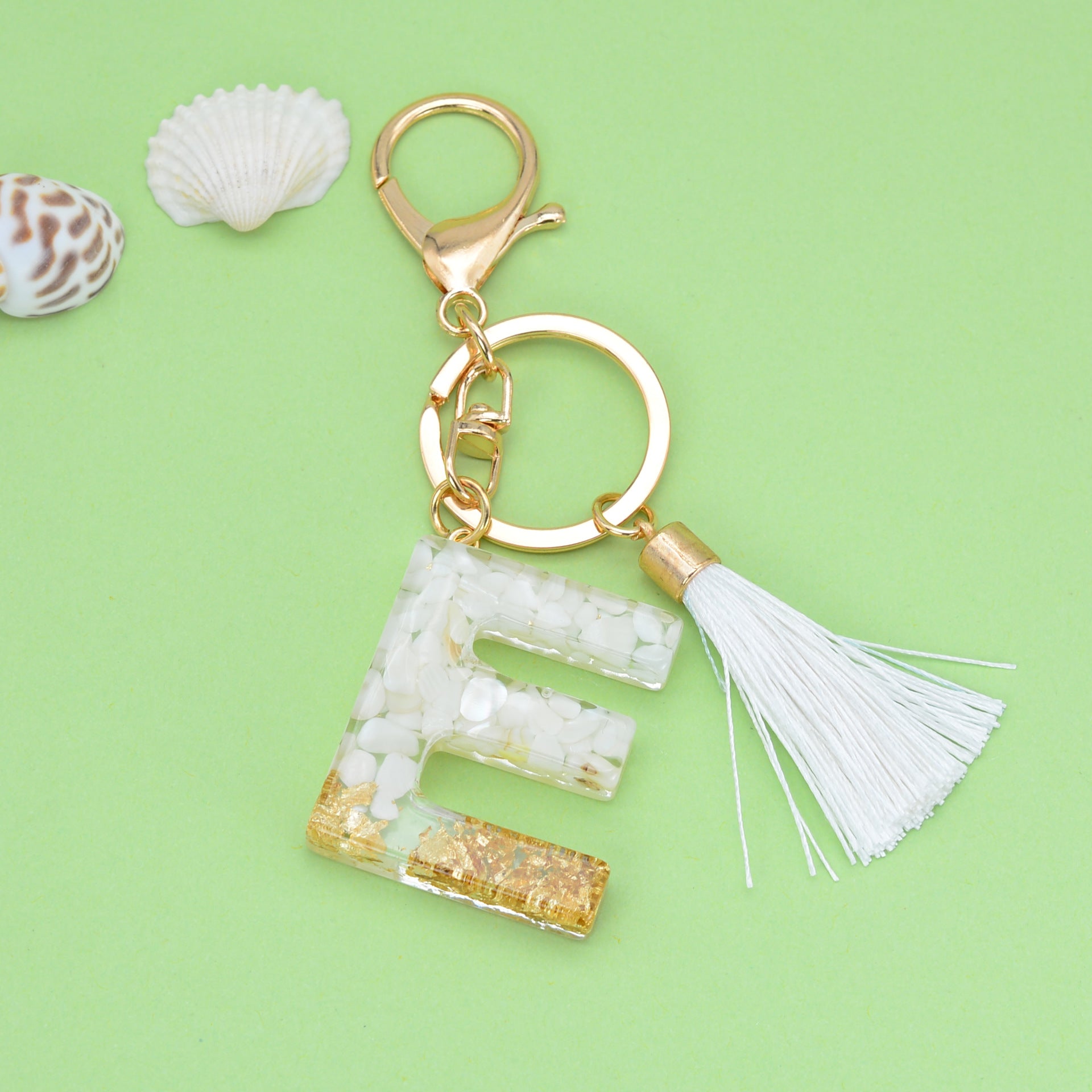 Wholesale White Tassel 26 Letter Crystal Resin Keychain