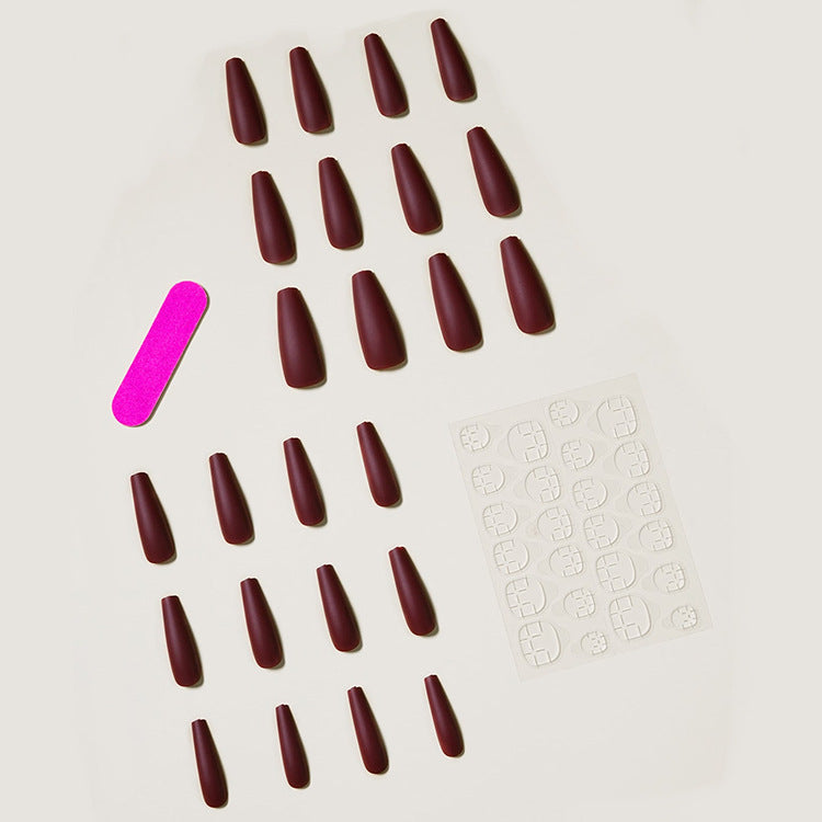 Wholesale Long Solid Color Frosted Dark Red Nail Stickers