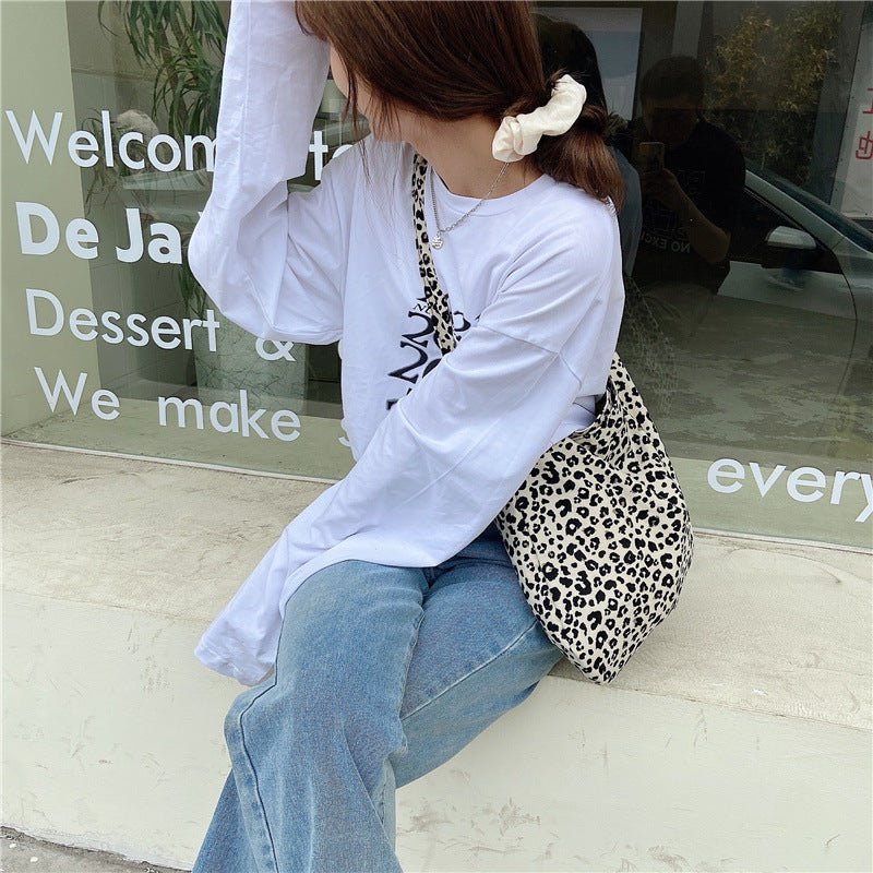 Wholesale Leopard Pattern Oblique Cross Canvas Shoulder Bag