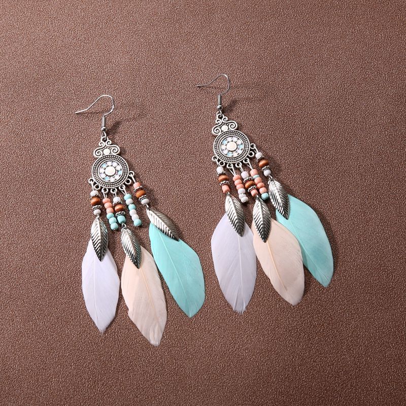 Wholesale Ethnic style super fairy high-end feather earrings