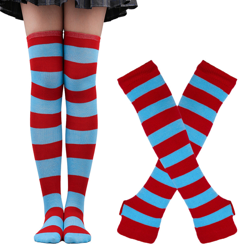Wholesale Christmas Halloween High Striped Socks Gloves Set