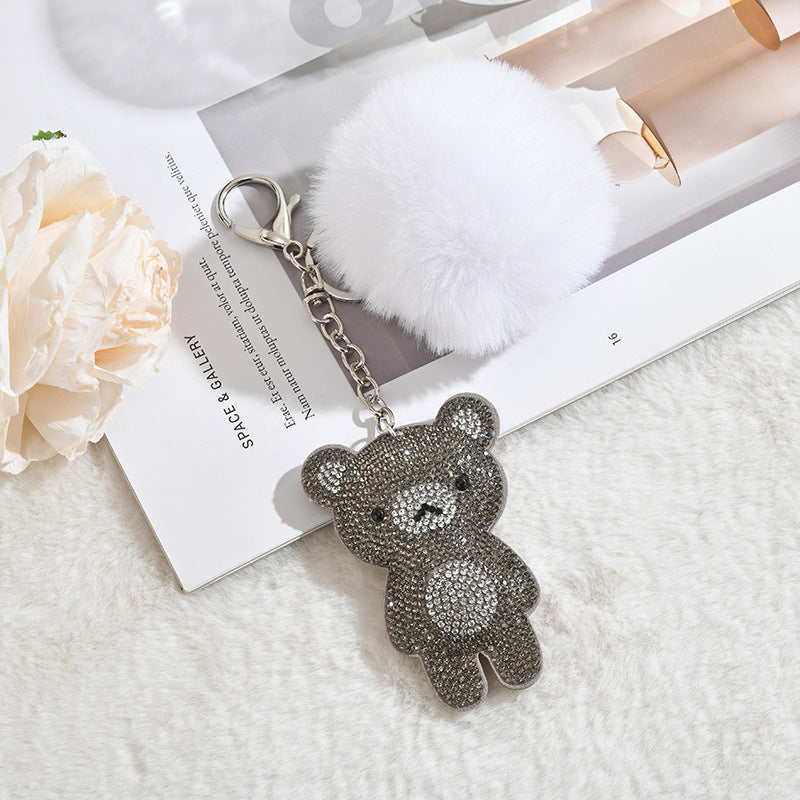 Wholesale Cute Little Bear Plush Ball Rhinestones Pom Pom
 Keychain