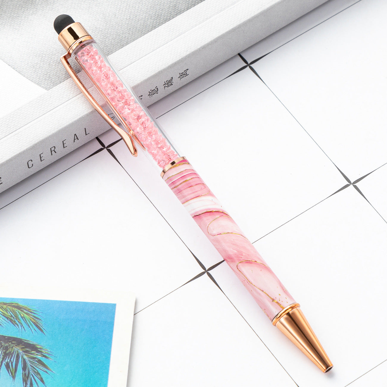 Wholesale Rotating Touch Screen Crystal Pen Marble Pattern Fashion Metal Pen