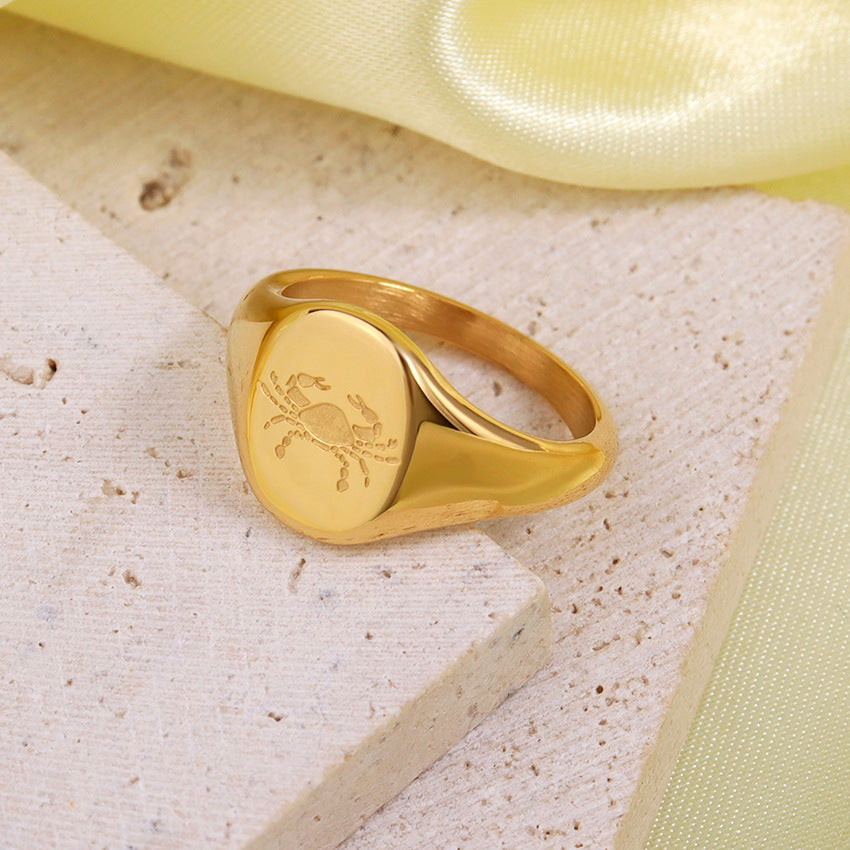 Wholesale Engraved Pattern Stainless Steel Electroplated 18K Gold Engraved Constellation Pattern Ring
