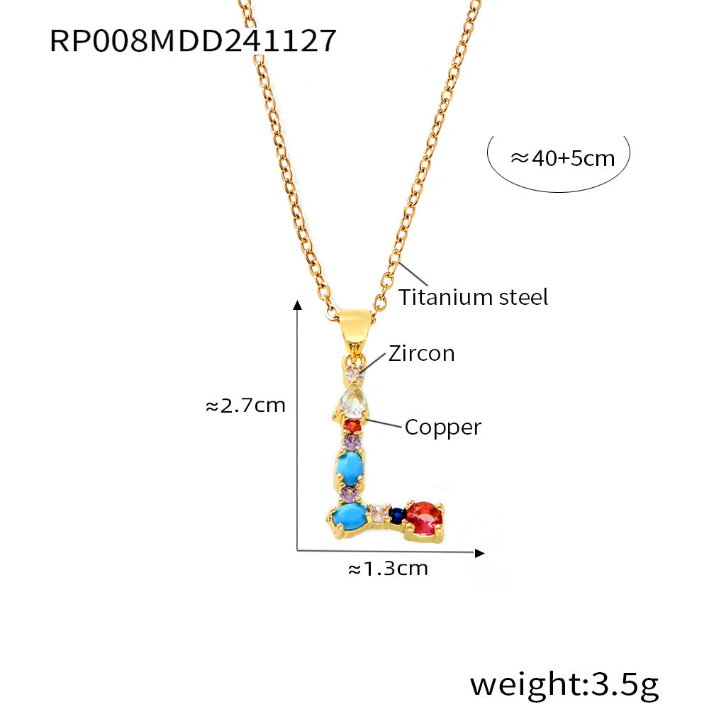 Wholesale Copper micro-inlaid colored zircon 26 English letters individual pendant niche hip-hop clavicle chain