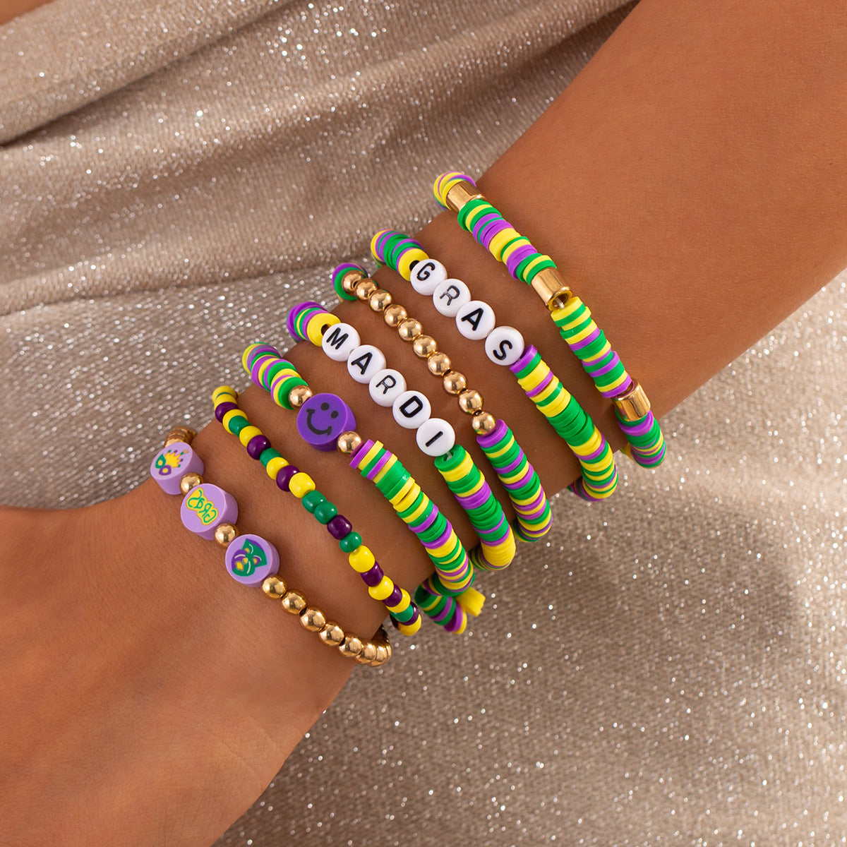 Wholesale Carnival Soft Ceramic Letter suit Bracelet Stacked with Acrylic Beaded Bracelet Personalized Hand Jewelry