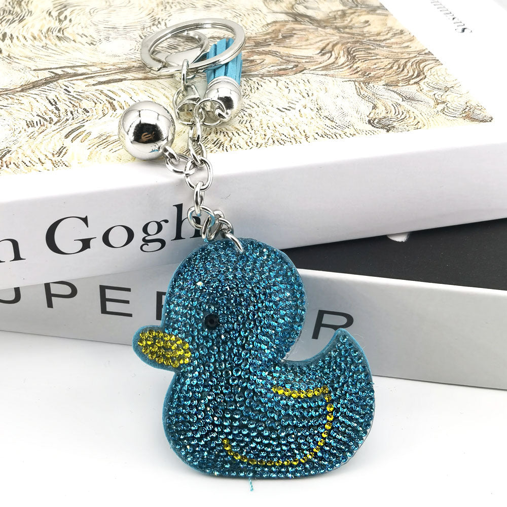 Wholesale 4pcs cartoon animal duck key chain rhinestone small yellow duck key chain