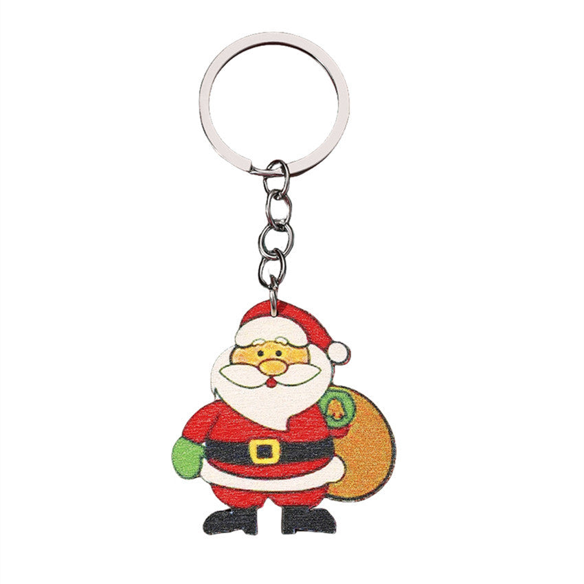 Wholesale Christmas Decoration Wooden Sign Pendant Santa Claus Christmas Tree Snowman Keychain